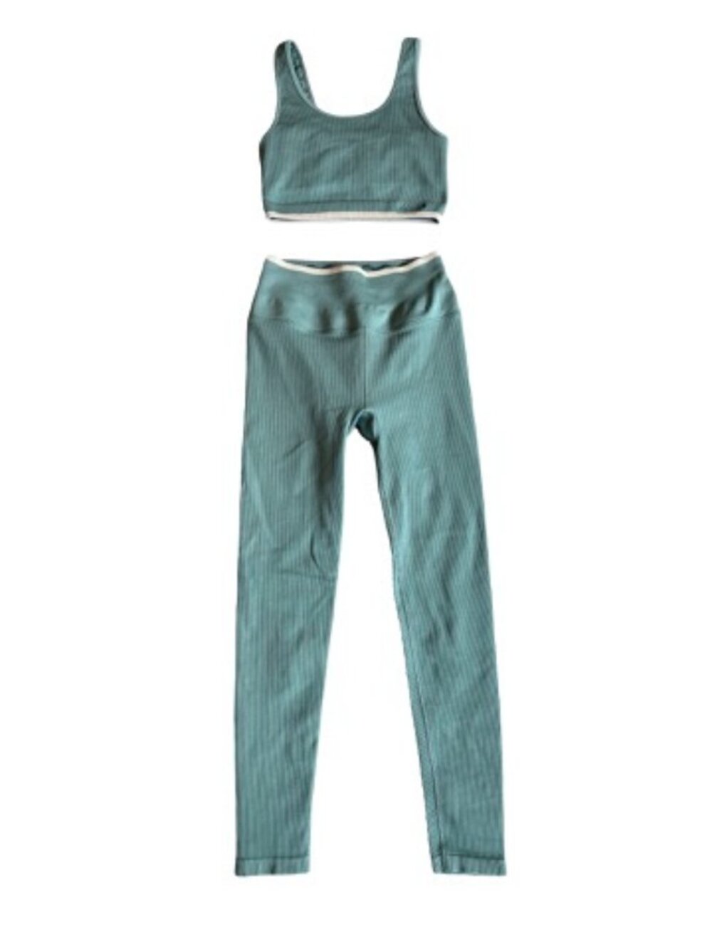 Spiritual Gangster Sage Green Ribbed Sports Leggings Workout Set Small Women's